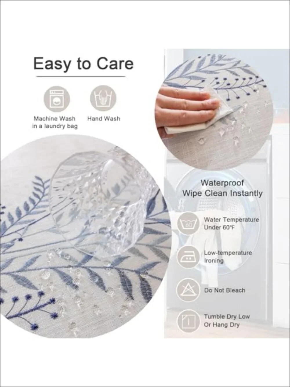 Waterproof Linen Blend Tablecloth Fern Embroidery Rectangle Tassels